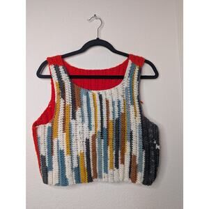 Hand-Knit Colorful Y2K Cropped Tank Top Unique Rainbow XL